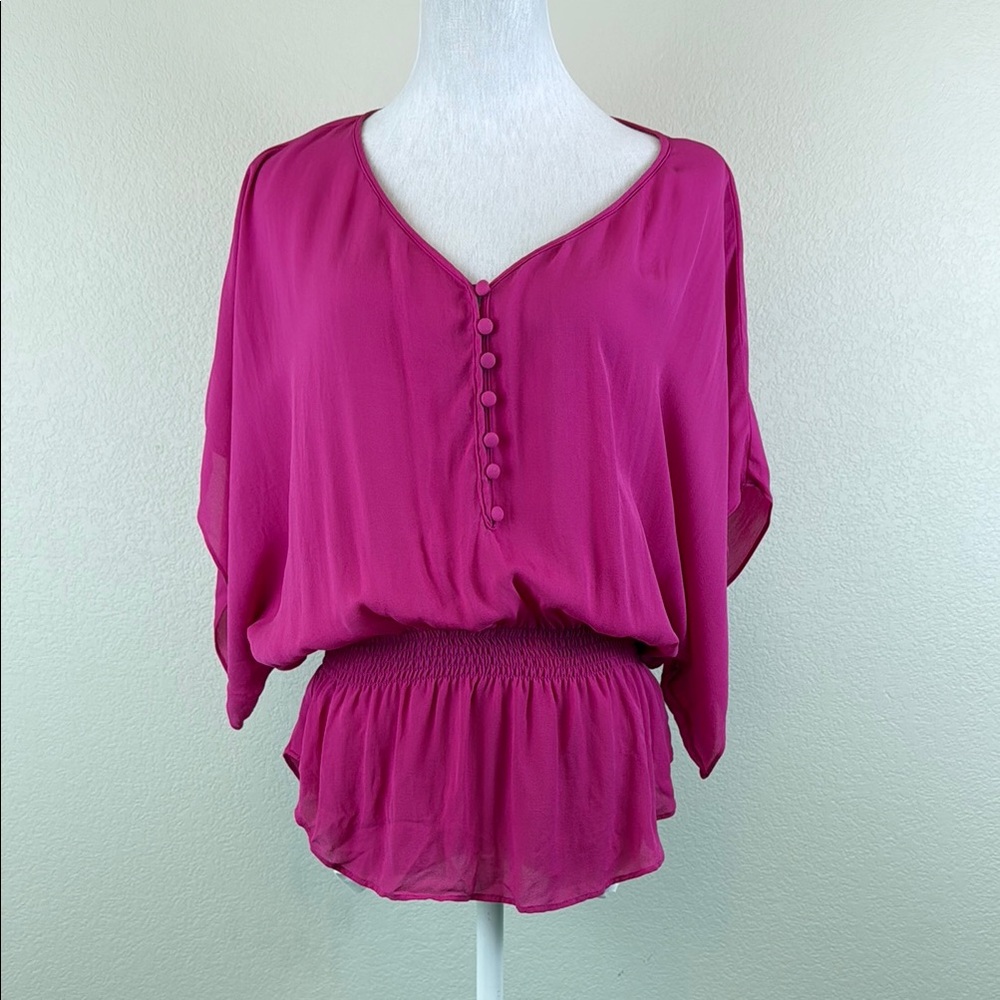 Parker 100% Silk Pink Dolman Sleeve Ruched Blouse‎ Size XS
